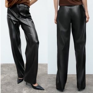 Zara francoise full length straight leg leather pant. Color black. Size Medium